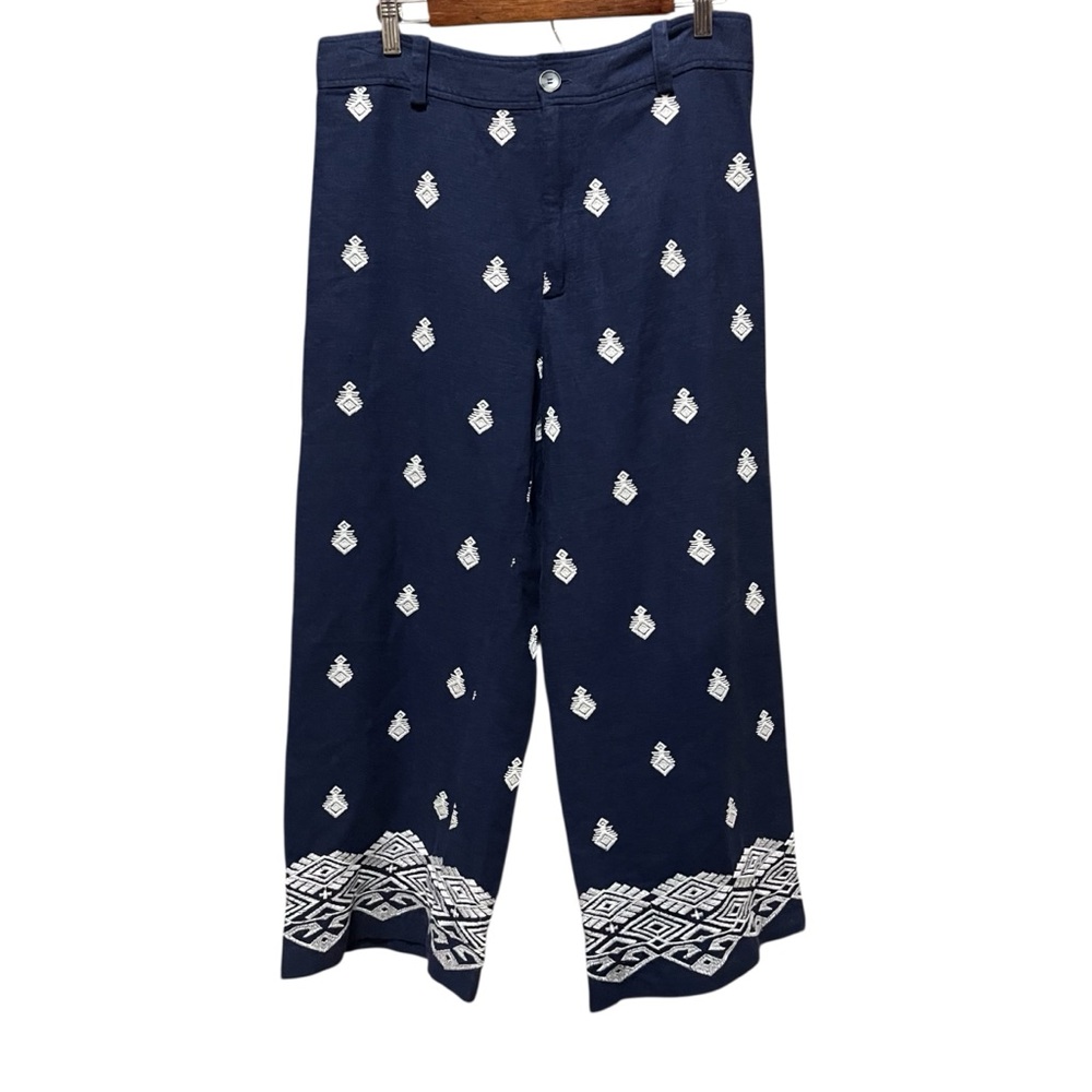 Zara Navy Blue Embroidered Culottes Size Large - Picture 2 of 14